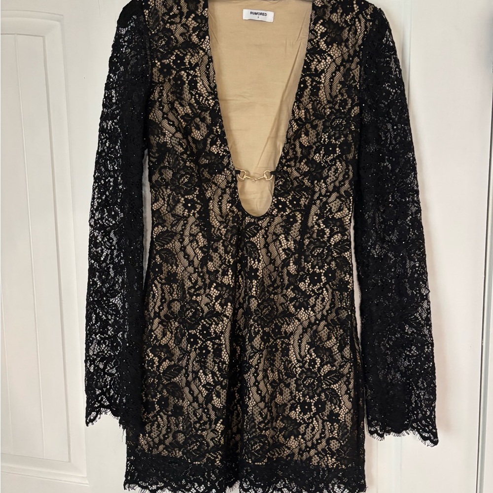Rumored Black Lace Overlay Dress